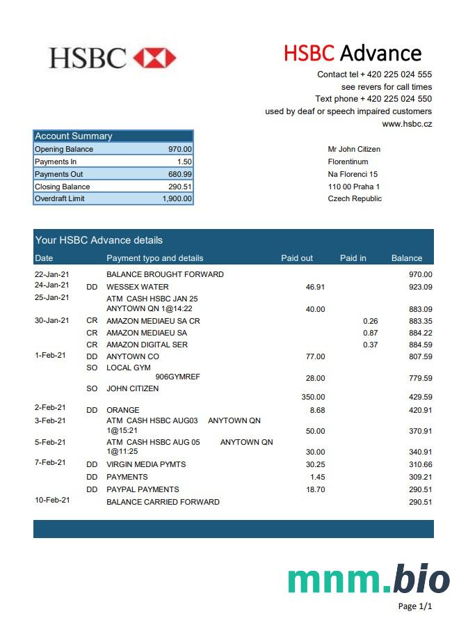 Cyprus Hellenic wzór wyciągu bankowego w formacie Word i PDF